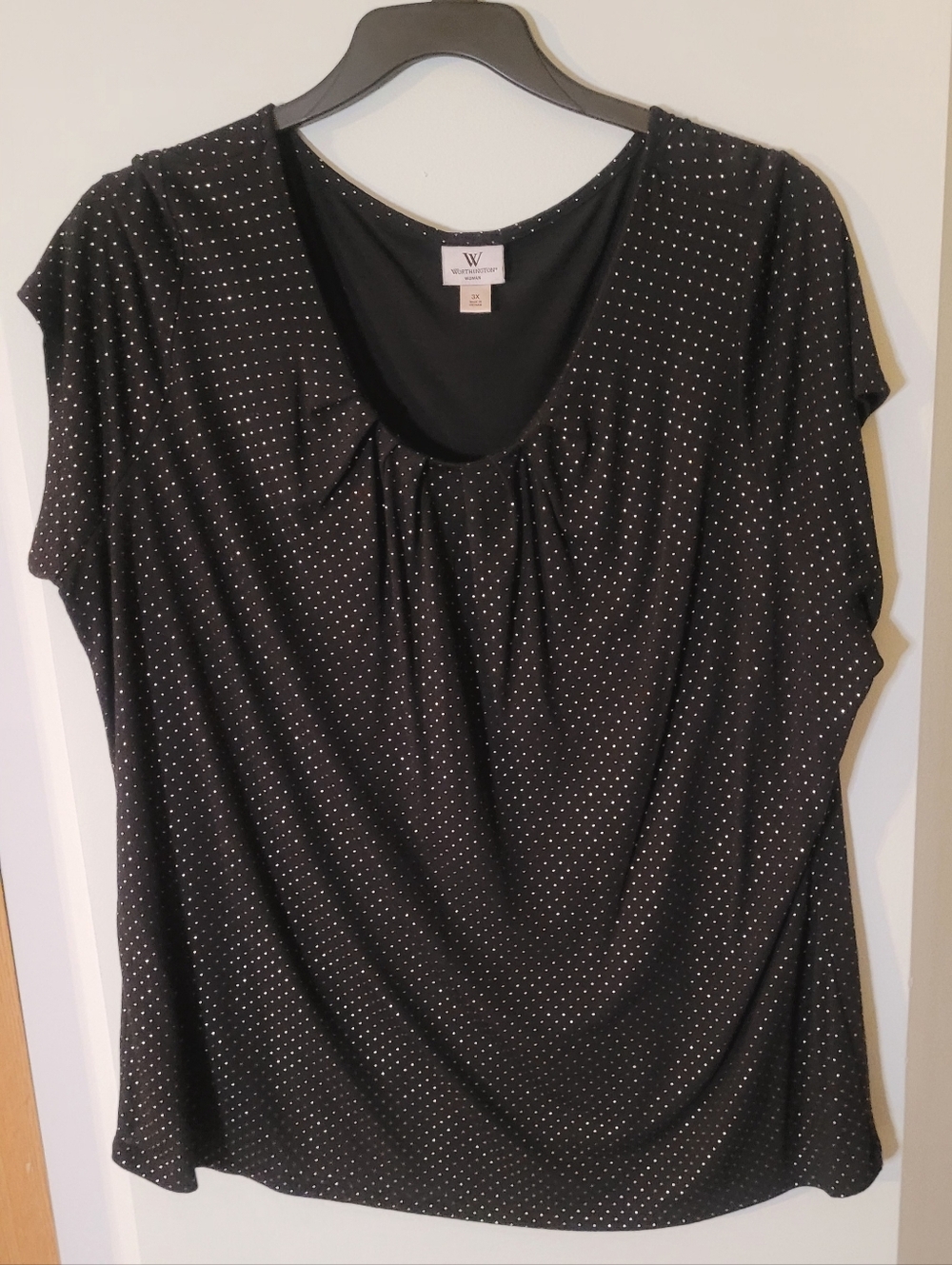 Worthington Black Short Sleeve Scoop Neck Top with Gold Dot Print